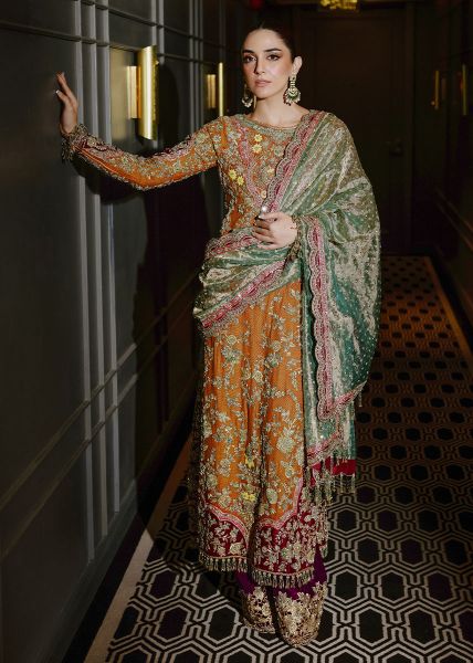 3D Handwork Orange Green Pink Suit for Karwa Chauth 2025