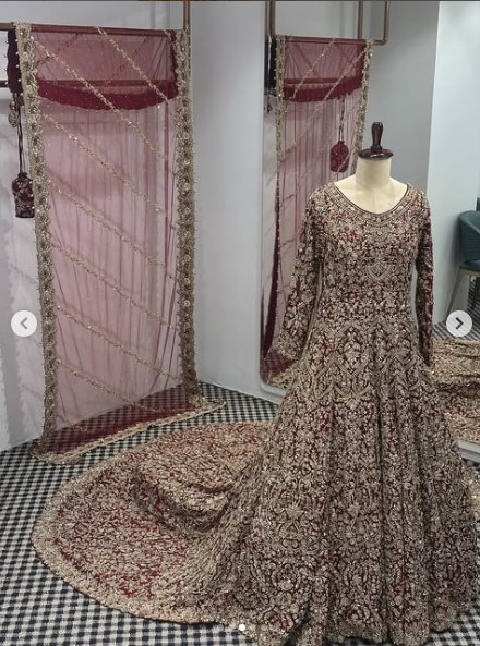 Handcrafted zardosi and dabka work bridal dress
