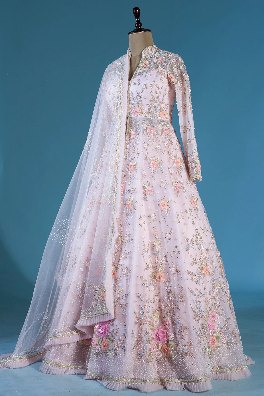 Pakistani Pink Pastel Bridal Anarkali Handmade - DN-1066