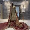 Pakistani Golden and Red Bridal long Trail Lehenga with Embroidered Kurti - DN-1623