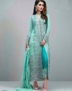 Designer Partywear long Split Kurti with Pant Palazzo and embroidery Bespoke made to order - DN-1228