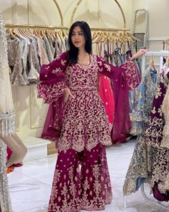 Designer Partywear and wedding Peplum with Sharara and Embroidery Bespoke - DN-1214