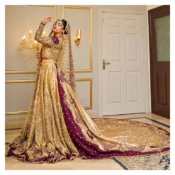 EMBROIDERED LONG TRAIL LEHENGA WITH CROP TOP AND EMBELLISHMENT - DN-1686
