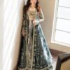 Green Designer Partywear lehenga with croptop and long jacket Bespoke made to order - DN-1238