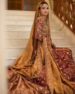 Royal Maroon & Mustard Bridal Sharara Suit Heavy Zardosi Handwork Wedding Outfit for Bride & Wedding Functions - DN-1007