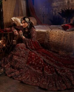 Red Traditional Pakistani Bridal Embroidered long Trail Lehenga with kameez and Embroidery Bespoke - DN-1153