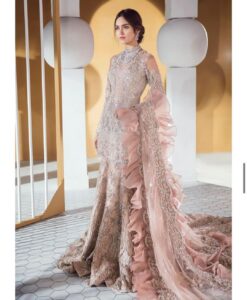 Pink Classy Designer Wedding and Reception long Trail Gown with Embroidery and Bespoke - DN-1151