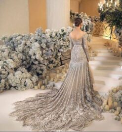 Stunning Rose Gold Walima Bridal Dress With Long Trail | Kshkin - DN-2072