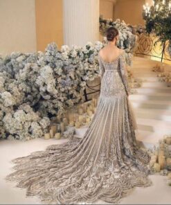 Stunning Rose Gold Walima Bridal Dress With Long Trail | Kshkin - DN-2072