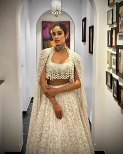 White Classy Designer Wedding Embroidered Lehenga choli with pearls work and long Jacket Bespoke - DN-1189