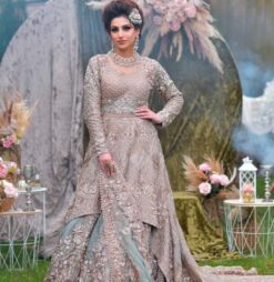 Ivory Designer Pakistani Waleema Peplum Trail with Lehenga and Embellishment - DN-1547