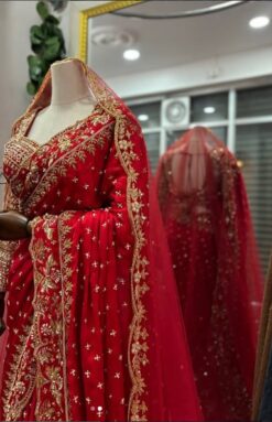 Best Red Saree Handwork with Long Veil 2026 Bridal Collection - DN-1022