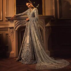Classy Designer Pakistani Wedding and Reception Embroidered Anarkali with lehenga Bespoke - DN-1133