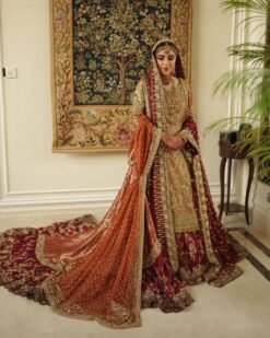 Traditional Pakistani Nikaah and Walima Frill long Trail lehenga with kameez and Embroidery Bespoke - DN-1134