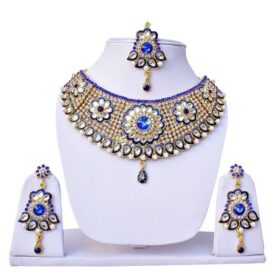 Party Wear Blue Meenakari Kundan & CZ Stone Set - DN-2018