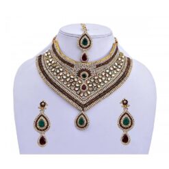 Engagement  Maroon Green Designer Necklace set with Mang Tika - DN-2020