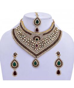 Engagement  Maroon Green Designer Necklace set with Mang Tika - DN-2020