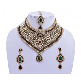 Engagement  Maroon Green Designer Necklace set with Mang Tika - DN-2020