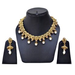 Maroon Pearl Copper Gold Plated Necklace set - DN-2022