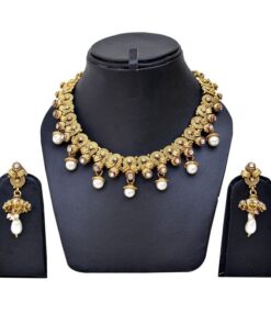 Maroon Pearl Copper Gold Plated Necklace set - DN-2022