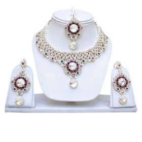Magenta Green Patwa Partywear Necklace set with Mang Tika - DN-2023