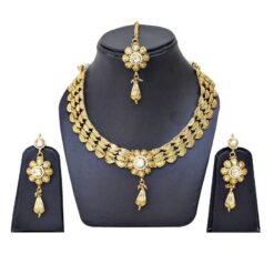 White Copper Gold Plated Necklace set With Mang Tikka - DN-2024