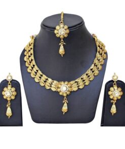 White Copper Gold Plated Necklace set With Mang Tikka - DN-2024