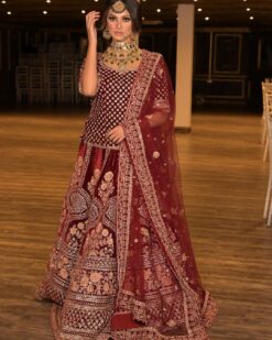 Maroon Designer Indian Bridal Lehenga with Golden Embroidery - DN-1548