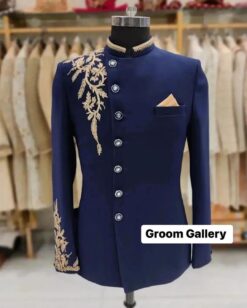 Designer Blue Wedding and Partywear Shervani Suit with embroidery Bespoke - DN-1273