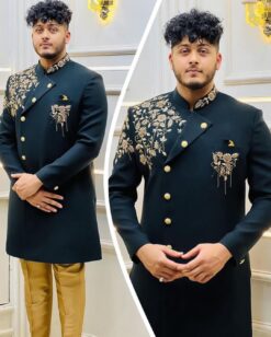Designer Green Wedding and Reception Sherwani with Embroidery Bespoke - DN-1267