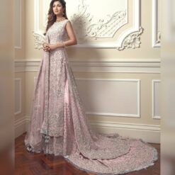 Classy Designer Pakistani Nikaah and Walima long Trail lehenga with long trial kameez and Embroidery Bespoke - DN-1128