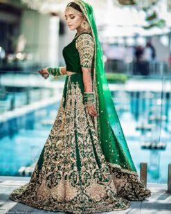 Green Designer Indian Wedding lehenga choli with Golden Embroidery - DN-1370