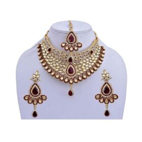 Maroon Designer Wedding And Engagement Necklace With Mang Tika Set - DN-2029