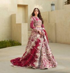 Traditional Red Indian Bridal lehenga with choli and Golden Embroidery - DN-1361