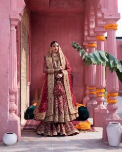 Red Designer Pakistani Wedding Anarkali with lehenga and Embellishment - DN-1438