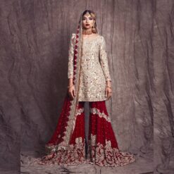 Marron Designer Pakistani Partywear and Wedding Garara with Golden Kameez with Embroidery Bespoke - DN-1118