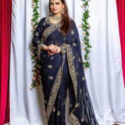 Designer Partywear and Wedding Saree with Embroider Bespoke made to order - DN-1119