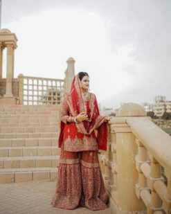 RED BRIDAL GARARA SUIT WITH GOLDEN EMBROIDERY - DN-1673