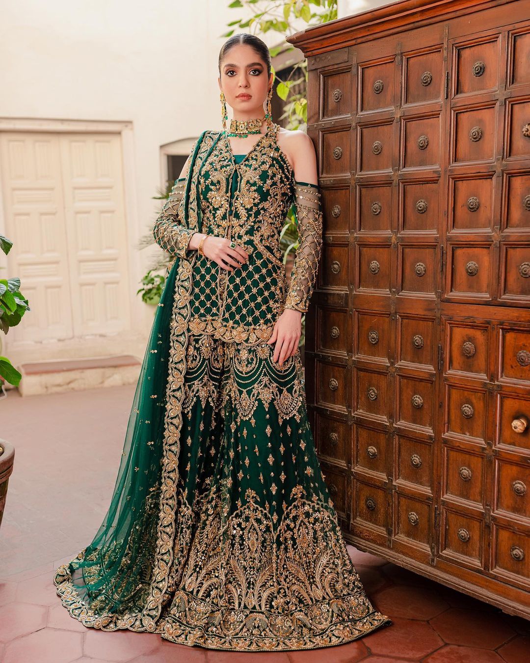 Pakistani Green Sharara with Short Kurti Designs collection - DN-1421