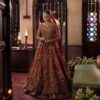 PAKISTANI RED LEHENGA WITH LONG ANARAKALI WITH GOLDEN EMBROIDERY - DN-1674