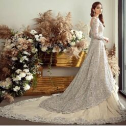 Ivory Designer Wedding Long Trail Lehenga with Split Anarkali - DN-1622