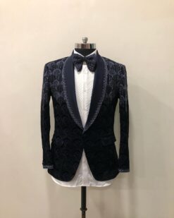 Black Designer Cocktail Party Tuxedo Suit with Sequence work Bespoke made to order - DN-1252