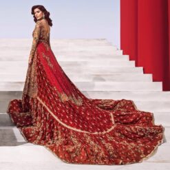 Pakistani Designer Wedding Embroidered Kameez with Long Trail Bridal Lehenga - DN-1607