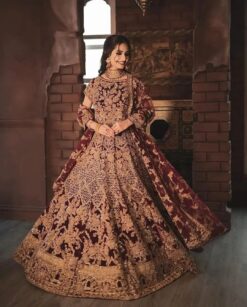 Traditional Maroon Designer lndian Bridal lehenga choli with Golden Embroidery - DN-1350