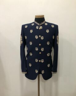 Blue Designer Wedding Suit With Embroidery Bespoke made to order - DN-1251