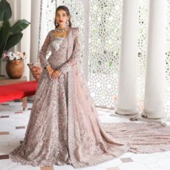 Classy Ivory Designer Reception and Wedding long Trail Anarkali  with lehenga and Embellishment - DN-1347