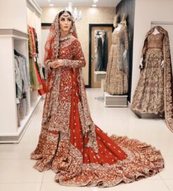Traditional Pakistani Wedding long Frill Lehenga with Kurti and Embellishment - DN-1393