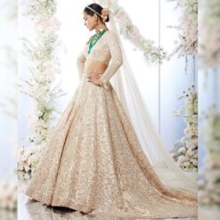 Classy Designer Wedding long Trail lehenga with croptop and Embroidery Bespoke made to order - DN-1240