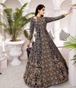 Designer Royal Blue Indian Wedding Gown with Golden Embroidery - DN-1627