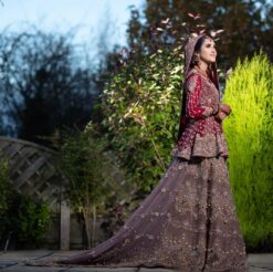 TRADITIONAL PEPLUM TOP WITH LONG TRAIL LEHENGA AND EMBELLISHMENT - DN-1901